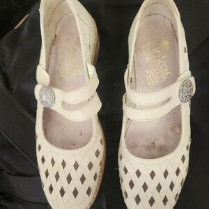 Rieker White Braided Leather Slip-On Loafers